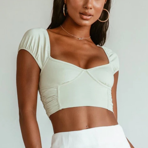 Princess Polly Tops - Princess Polly NWT Sage Green Cropped Cottagecore Karla Top